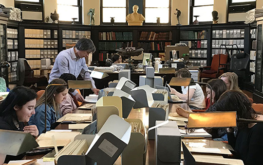 Students in the archives.