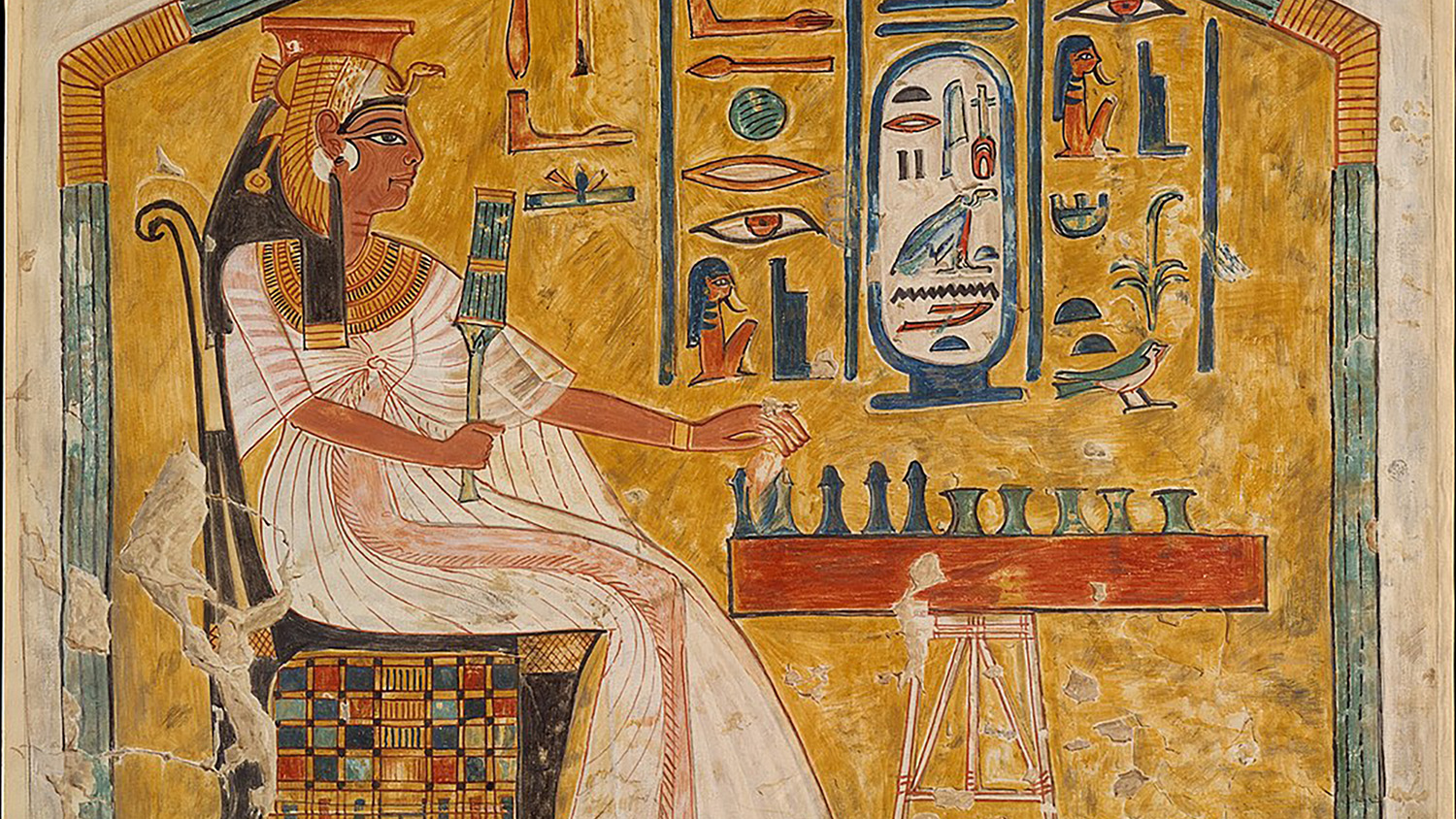 Wall painting of Queen Nefertari playing a board game