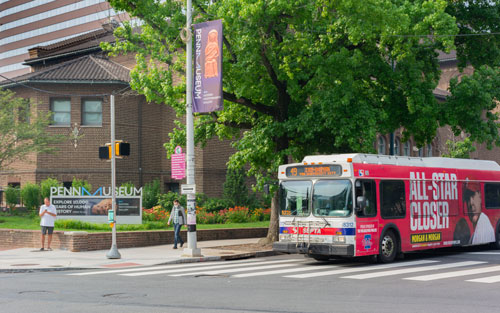 SEPTA bus in front of the museum.