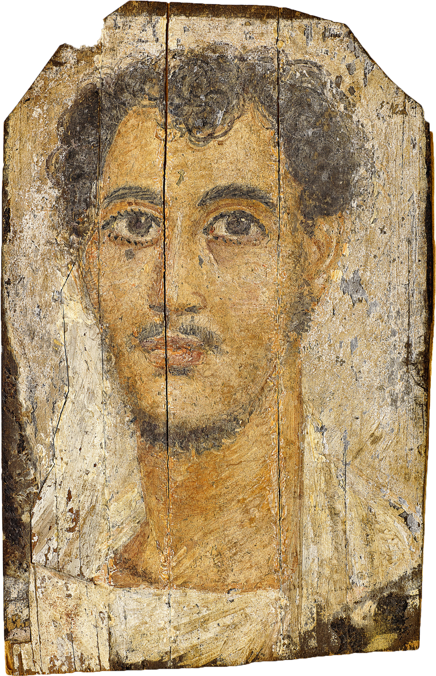 Head of young man. Tempera (probably) painting on wood.