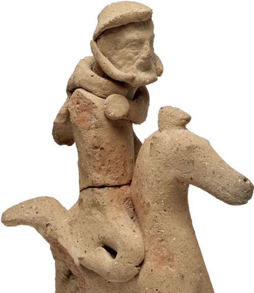 Figurine of a solider riding a horse.